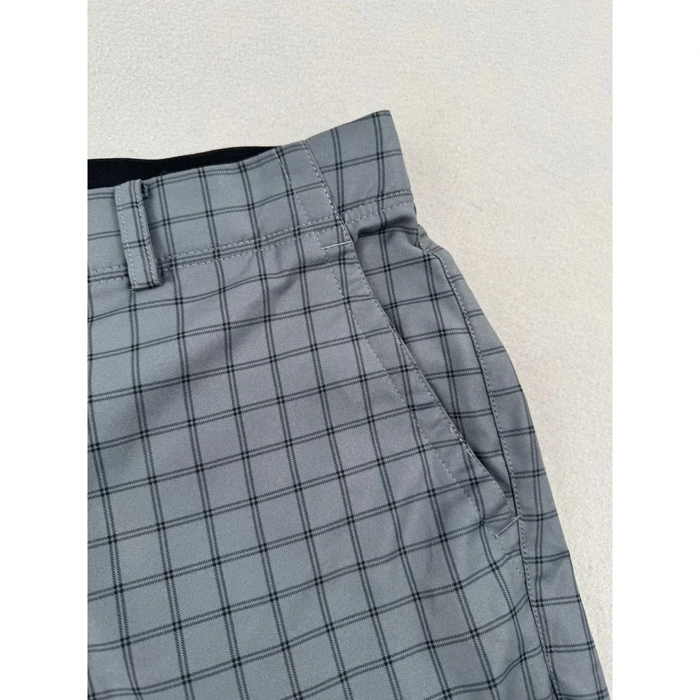 Nike Golf Dri-Fit Shorts Men 34 Gray Checkered Flat Front Performance Athleisure